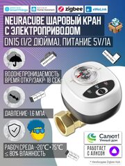 Умный Zigbee шаровый кран с электроприводом DN15 (1/2" дюйма) USB5V + ручное управление (Работает с eWelink, Алиса)