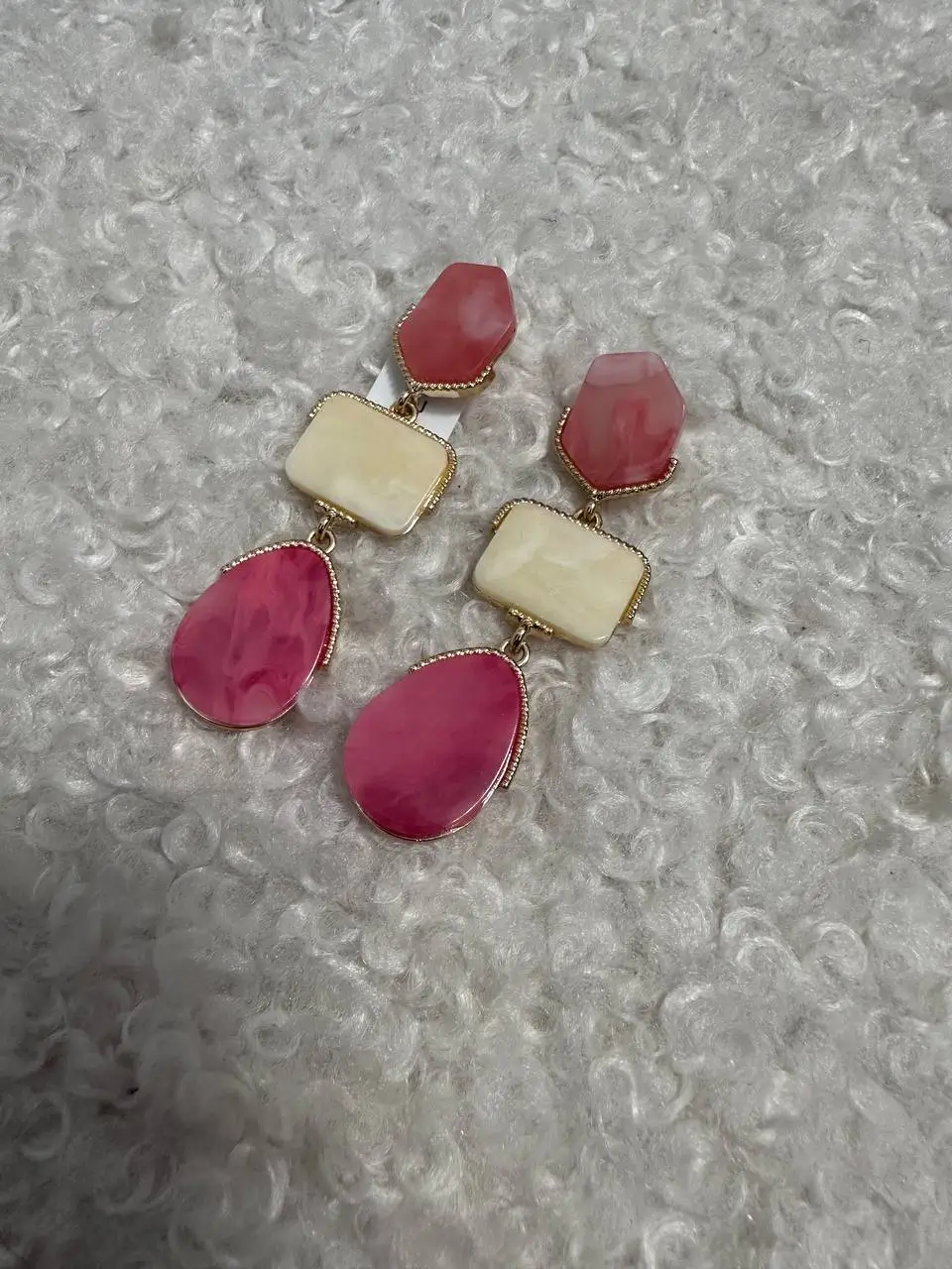 Серьги длинные розовые с белым