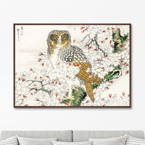 Касу Нумата - Репродукция картины на холсте Short-eared Owl and Cherry Flower, 1885г.