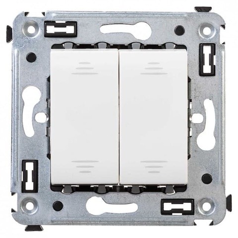 Выключатель/переключатель двухклавишный на 2 направления(проходной) - 2 модуля. Цвет Белое облако. DKC серия Avanti. 4400114