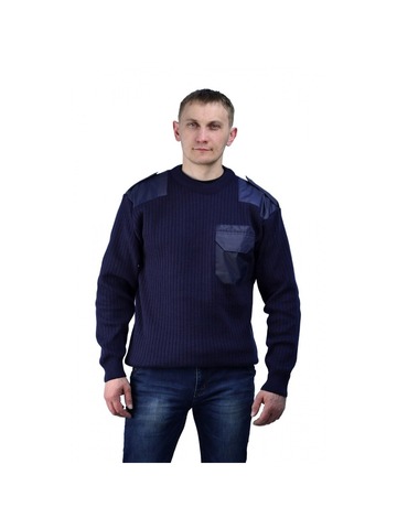 Свитер с накладками п/ш (синий, ворот U)