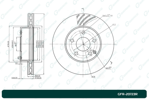 Диск тормозной слотированный вентилируемый G-brake GFR-20723R правый