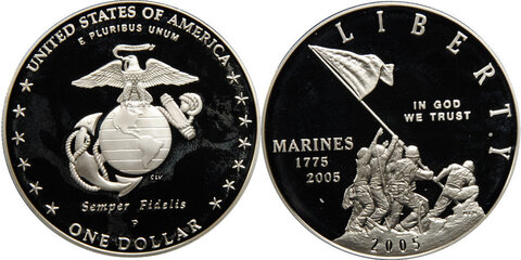 1 доллар 230 лет Военно-морским силам 2005 г. США Proof