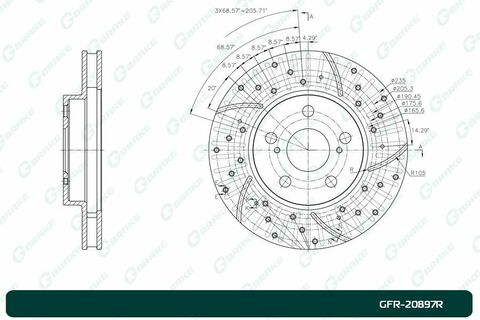 Диск тормозной перфорированный вентилируемый G-brake GFR-20897R правый