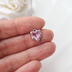 Подвеска Сердце с фианитом 13*11 мм, розовый, родий, П345
