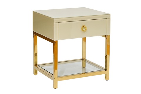 Тумбочка прикроватная Garda Decor с выдвижным ящиком и стеклянными панелями бежевая