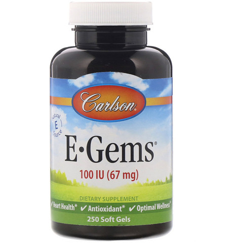 Carlson Labs, E-Gems, 67 mg (100 IU), 250 Softgels