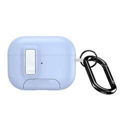 Чехол синего цвета для наушников AirPods Pro 2, белый цвет, Dux Ducis, серия PECQ Series (встроенная подставка для смартфона)