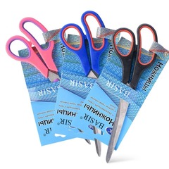 
          Ножницы канцелярские 24 см, с прорезиненной анатомической ручкой, MC-Basir, тупоконечные для резки бумаги, картона и рукоделия