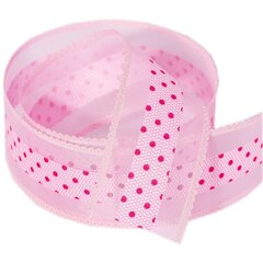 
          Декоративная лента капроновая для декора и флористики, 4 см, намотка 25 ярдов, розовый, дизайн горошек цвет фуксия