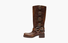 Miu Miu Buckle-detail Leather Boots "Brown"