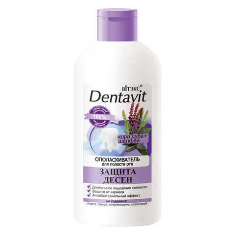 Ополаскиватель для полости рта Dentavit  Мята + эвкалипт - Двойная свежестКора дуба + Шалфей - Защита десень , 285 мл