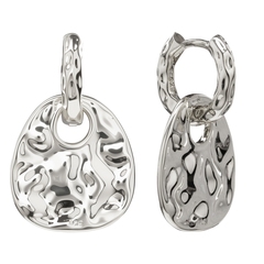 Пара серёжек: Хупы с "мятыми" латунными подвесками (съёмные), silver