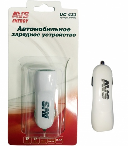 Автомобильное зарядное устройство USB AVS 2 порта UC-433 (2,4А)
