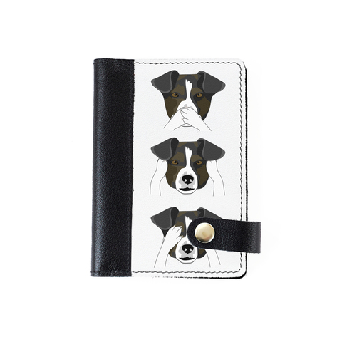 Обложка на автодокументы на кнопке комбинированная "Пёс гримасы", черная белая вставка