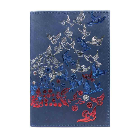 Обложка для паспорта Летящий Флаг нат.кожа тисн.3мя цв, синий 1,2-056-203-0
