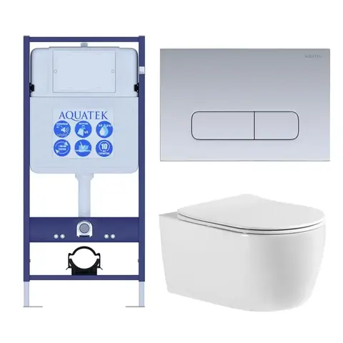 Aquatek SET Aquatek ЕВРОПА cmp014 (рама Aquatek Standard INS-0000012, клавиша KDI-0000014, крепеж KKI-0000002+унитаз ЕВРОПА AQ1106-00 с тонким сиденьем sc)