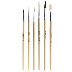 
          Набор кистей Alingar, 6 шт., пони №1, №3, №5, коза №2, №4, щетина №6,плоские, деревянная ручка, блистер, европодвес