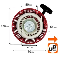 Стартер ручной UNITED PARTS для 168/170F, GX160/GX200, плоские метал. собачки (90-0494)