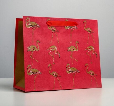 Пакет подарочный M горизонтальный, Фламинго, с глянц. лам.,  27*23*11,5 (Д*В*Ш)