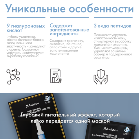 Набор увлажняющих ультратонких масок c гиалуроновой кислотой WATER LUMINOUS S.O.S AMPOULE HYALURONIC MASK BLACK