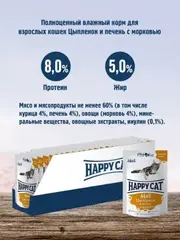 Happy Cat пауч для кошек курочка ломтики в соусе (Россия) 85г