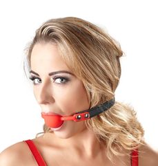 Силиконовый кляп-шар на чёрных ремешках Red Gag silicone - 