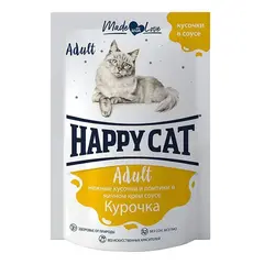 Happy Cat пауч для кошек курочка ломтики в соусе (Россия) 85г
