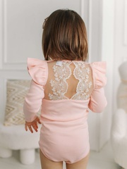 Боди c кружевной спинкой с длинным рукавом, Розовый