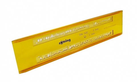 Трафарет Rotring латинские буквы 2.5/3.0/3.5/5.0/6.0 мм, пластик желтый/прозрачный