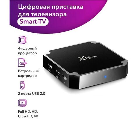Смарт ТВ приставка X96 Mini 2/16 Гб, Amlogic S905W, ТВ бокс ,Андроид 11, 4К,Smart-TV Box.