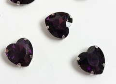 Стразы пришивные стекло в оправе "Сердечко", р. 16 мм, тёмно-сиреневый