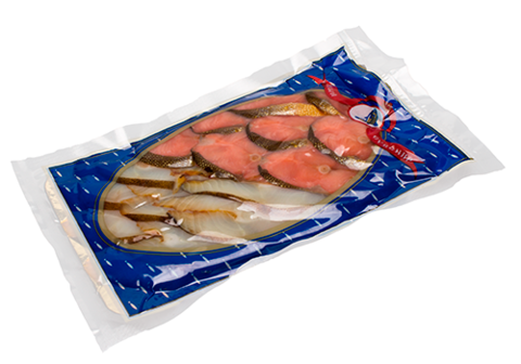 Ассорти палтус и горбуша  кусочки х/к, 200г