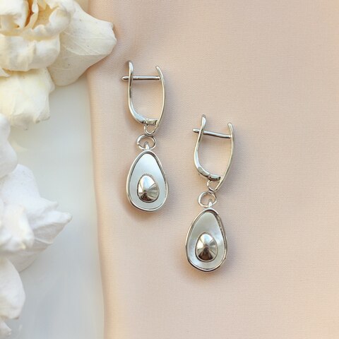 Подвеска с перламутром 18*11 мм, родий, П099