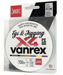 Плетеный шнур LUCKY JOHN Vanrex EGI & JIGGING х4 BRAID Multi Color 150 м - 0,08 мм