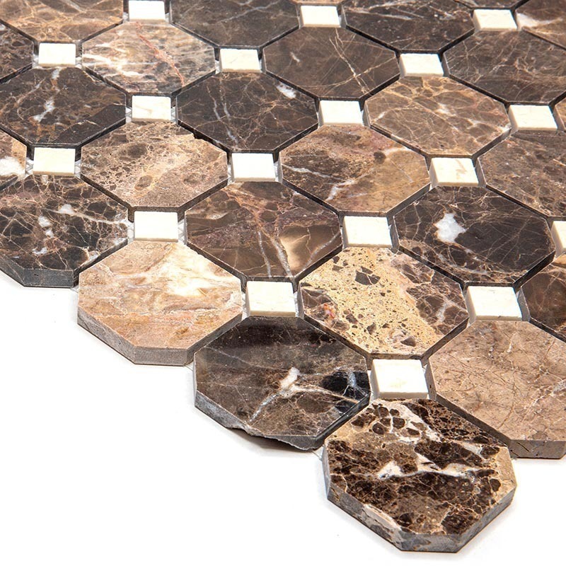 7M022+7M030-BP Мозаика из мрамора Natural Octagon коричневый темный октагон квадрат глянцевый