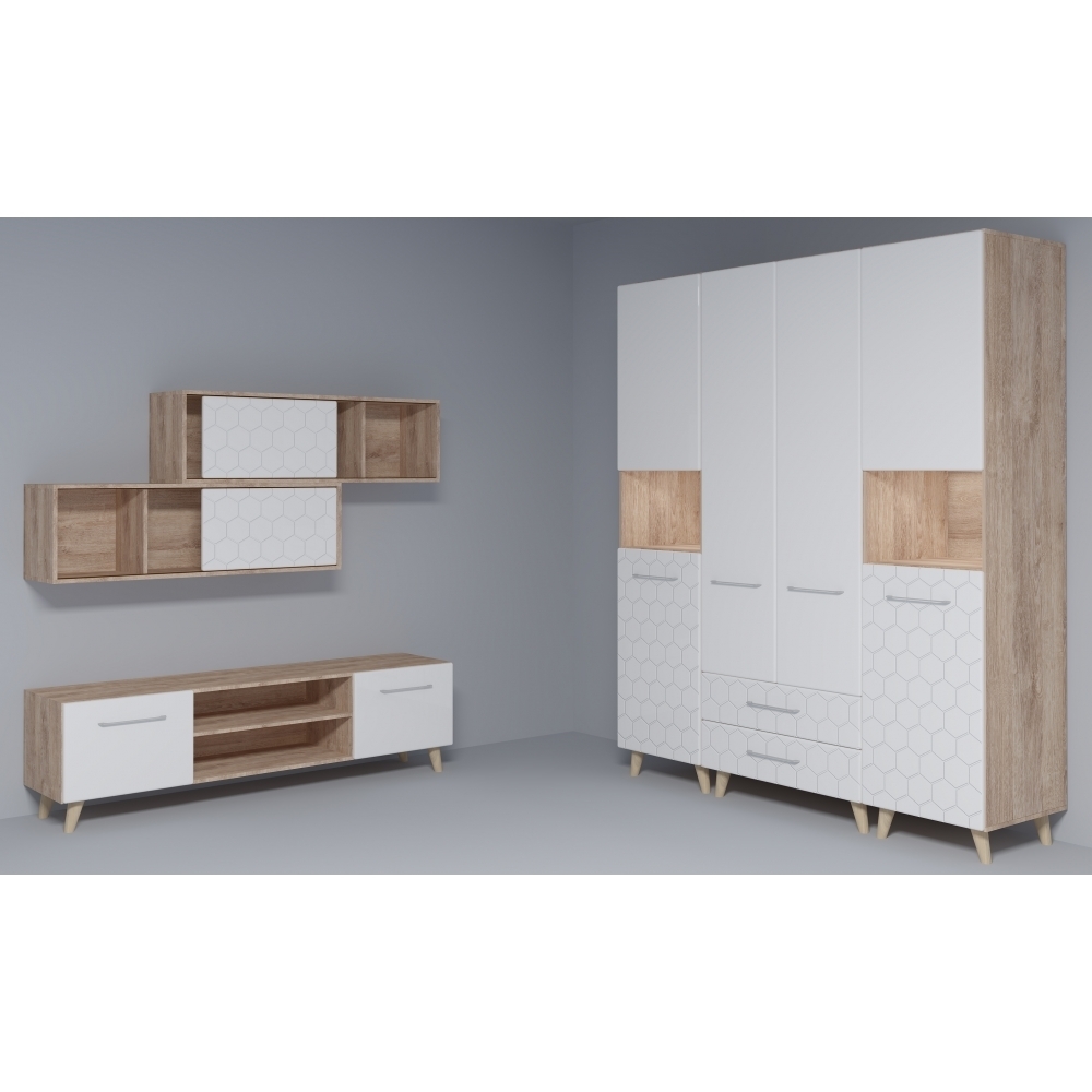 Купить Гостиная "Войтек" № 4 (дуб баррик светлый/белый матовый), ЛДСП ...