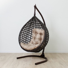 Кресло Подвесное Кокон ВЕНГЕ (Вид каркаса Ромбики, Вид плетения Ажур, подушка серая)