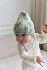 Шапочка вязаная без отворота (шалфей)