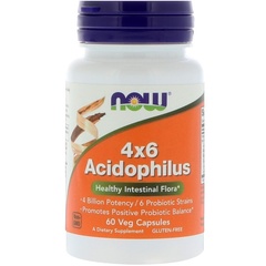 Now Foods, 4x6 Acidophilus, 60 растительных капсул