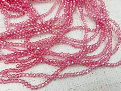 Бусины граненые Рондель, d 4 мм, 1 уп=10 нитей, 1 нить 45 см, тёмно-розовый АВ