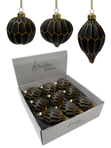 Набор елочных игрушек 8см 9шт ChristmasDeLuxe черный с золотом
