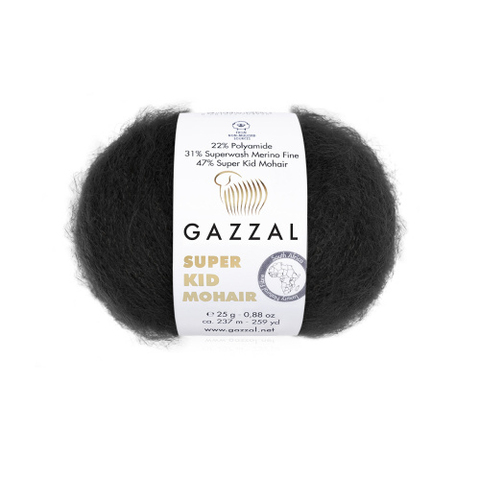 Пряжа Gazzal Super Kid Mohair 64409 чёрный (уп.5 мотков)