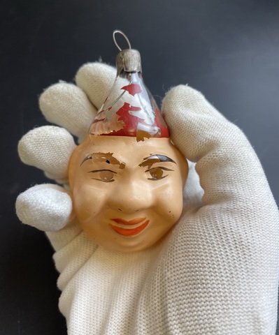 Ёлочная игрушка голова клоуна, цирк, стекло, подвесная, СССР винтаж 1960-1980 гг