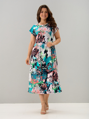 Платье П-026/бирюзаабстракция-надписи