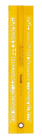 Трафарет Rotring латинские буквы 2.5/3.0/3.5/5.0/6.0 мм, пластик желтый/прозрачный