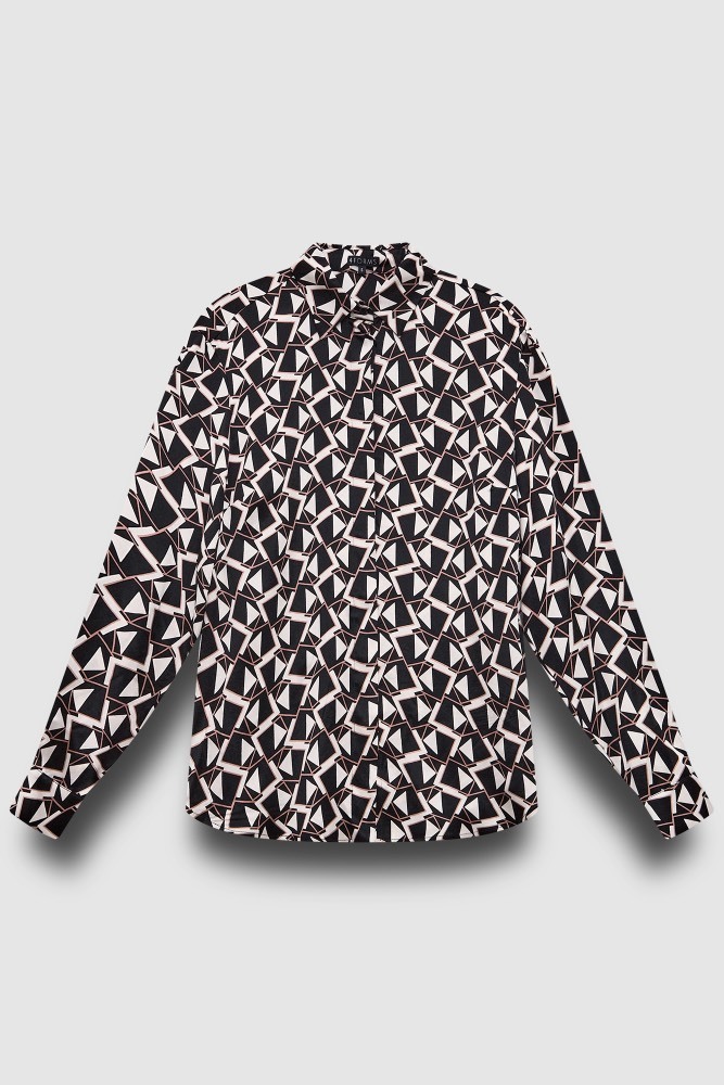 Блузка из вискозы, геометричный принт, коричневый