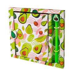 
          Записная книжка в футляре 21,0 см * 21,0 см , 7БЦ, Alingar, ламинация, глиттер, замочек, ручка, 50 л., линия, "Авокадо-сердечки", белый