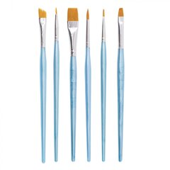 
          Набор кистей Yalong, 6 шт, нейлон, плоские №2, №6, №8, №14, круглые №2, №4, пластиковая ручка, блистер, голубые, европодвес.