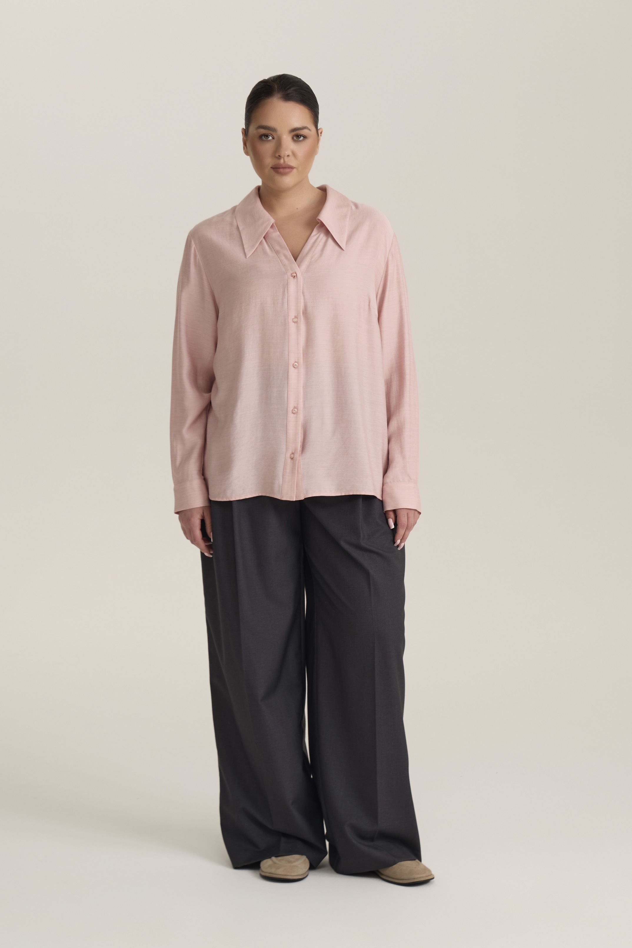 Блузка с отложным воротником, пудра